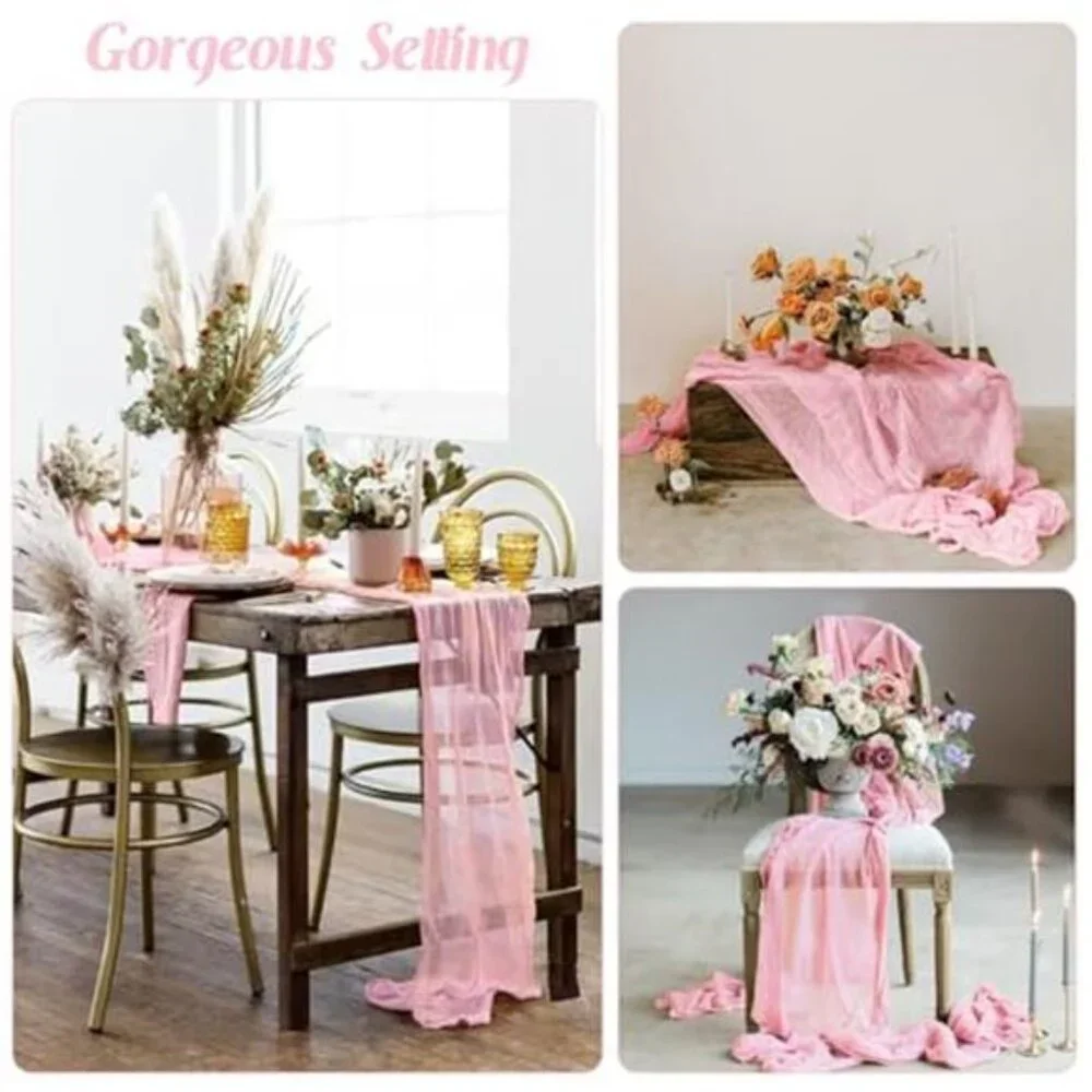 Pink Cheesecloth Table Runner 6 Pack 10FT Boho Gauze Wedding Decor